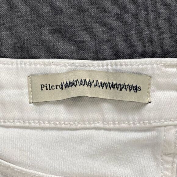 Anthropologie Pilcro Jeans Womens Size 32 White Frayed Hem Stretch Straight Leg - Picture 6 of 15